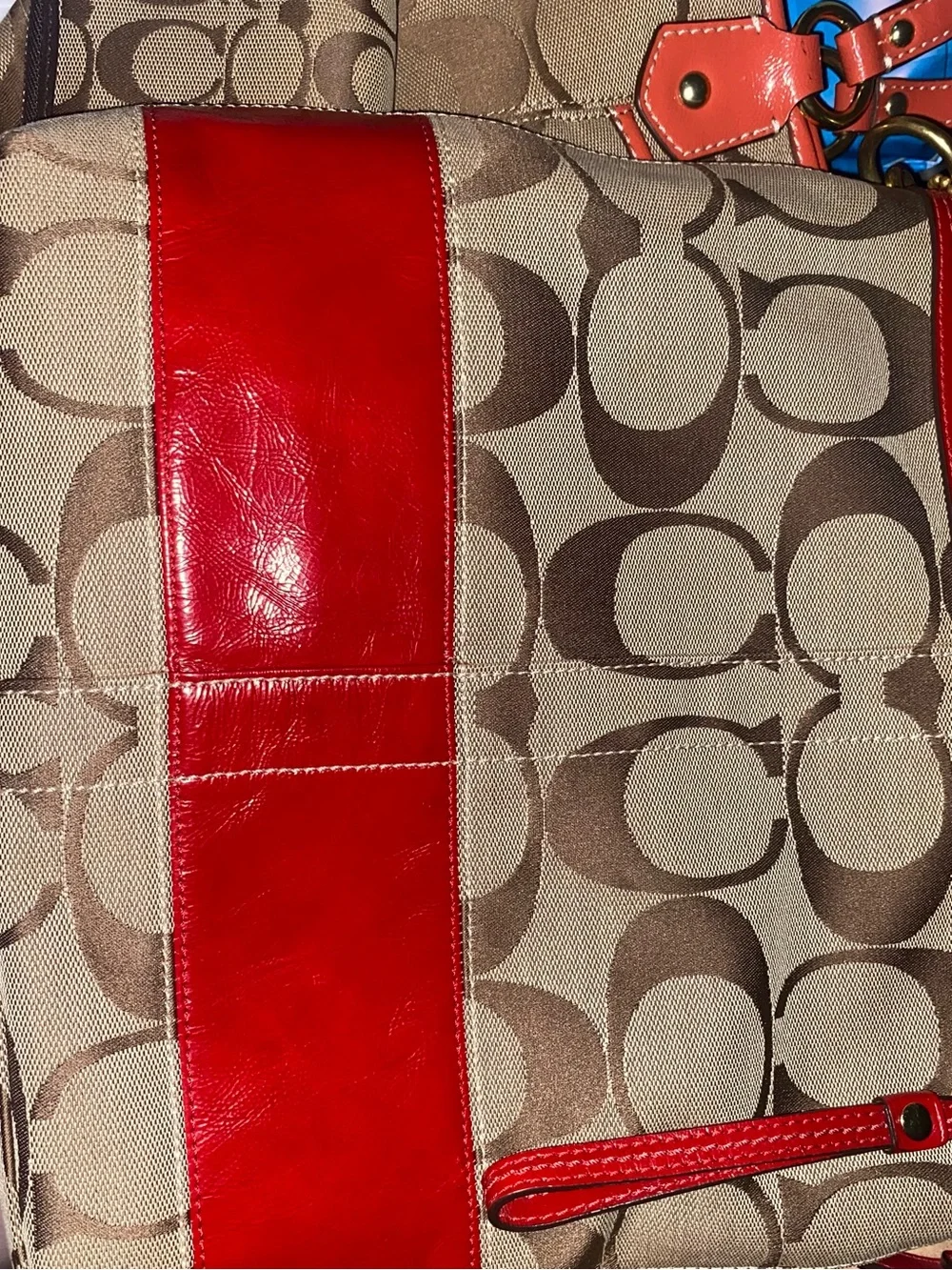 Coach Red Leather Interior Signature Tote